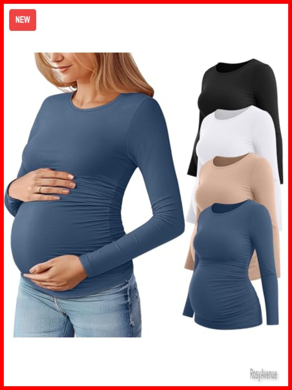 Maternity Long Sleeve T-Shirts 4 Pack Ruched Pregnancy Tops